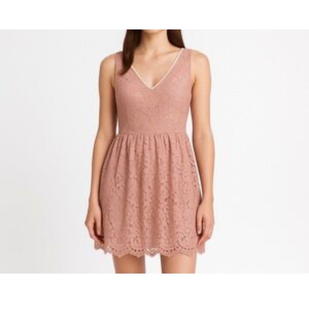 Altar'd State Womens Dusty Rose Floral Lace V-Neck Fit and Flare Mini Dress L - Picture 1 of 12